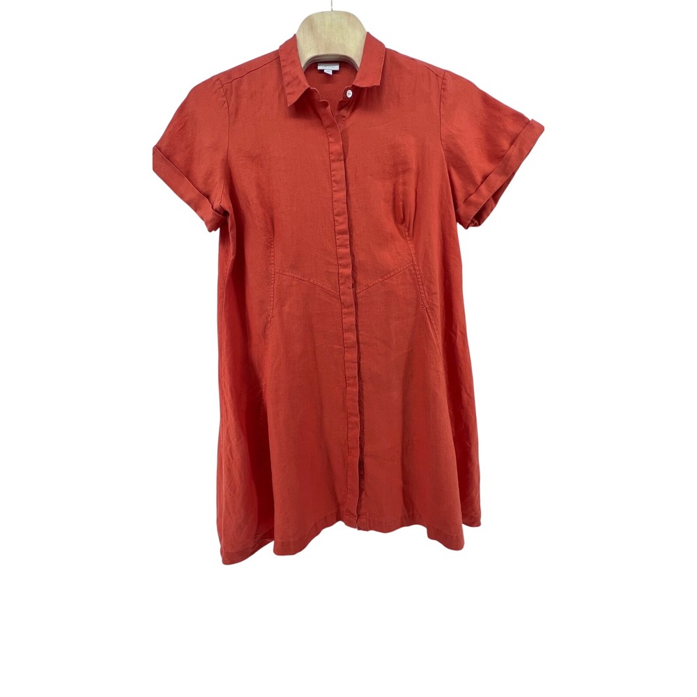J. Jill Love Linen Shirt Dress Womens 2X Orange Short Sleeve Button Front Pocket